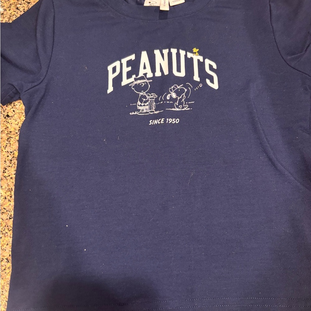 Janie and Jack Navy Peanuts Graphic Tee with Yellow Accent